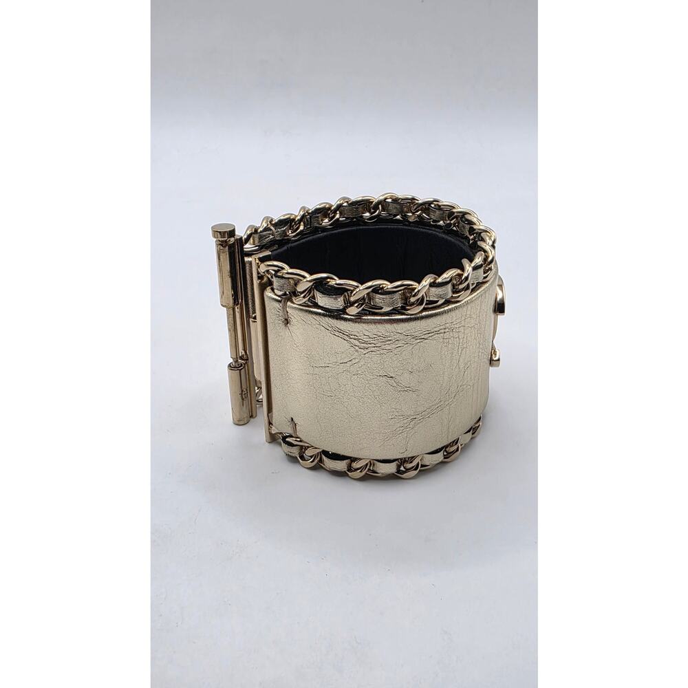 Chanel Gold-tone Leather Interlocking CC Wide Bracelet - Picture 7 of 16